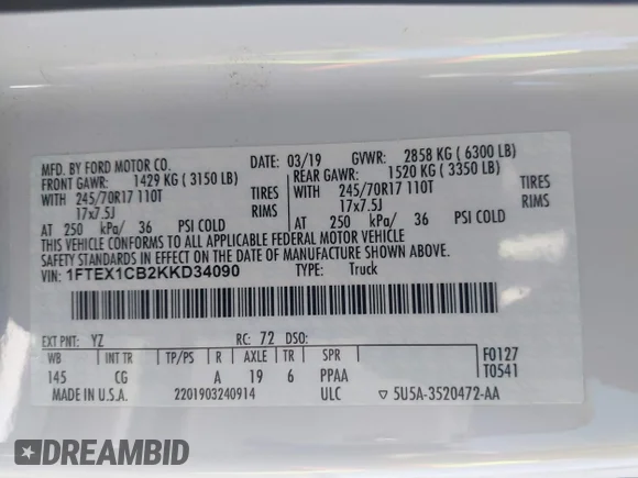 ✅ 2019 Ford F-150 XL • VIN: 1FTEX1CB2KKD34090 • Лот: 45481860. Опубликован ранее на IAAI с пробегом 150 096 миль. Бесплатный доступ к архиву аукционных продаж из США и подробный отчёт об истории автомобиля на DreamBid. Изображение 9.