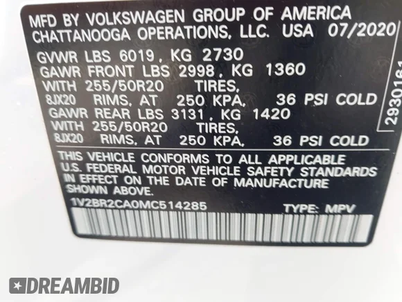 ✅ 2021 Volkswagen Atlas SEL • VIN: 1V2BR2CA0MC514285 • Lot: 45348782. Listed on IAAI with 56,160 mi. Free auction sales archive from the USA and detailed vehicle history report at DreamBid. Image 9.