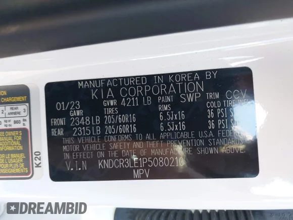 ✅ 2023 Kia Niro EX Touring • VIN: KNDCR3LE1P5080210 • Лот: 41493579. Опубліковано раніше на IAAI з пробігом 45 604 миль. Безкоштовний доступ до архіву аукціонних продажів зі США та докладний звіт про історію автомобіля на DreamBid. Зображення 9.