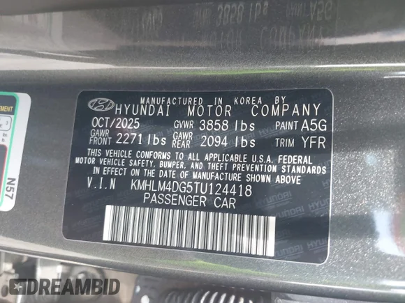 ✅ 2026 Hyundai Elantra SEL Sport • VIN: KMHLM4DG5TU124418 • Lot: 45100316. Wystawiony na IAAI z przebiegiem 13 245 mil. Bezpłatny archiwum sprzedaży aukcyjnych z USA i szczegółowy raport historii pojazdu na DreamBid. Zdjęcie 9.
