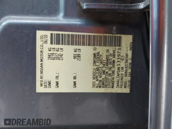 ✅ 2010 Nissan Altima S • VIN: 1N4AL2AP1AN533973 • Lot: 44190424. Wystawiony na IAAI z przebiegiem 154 558 mil. Bezpłatny archiwum sprzedaży aukcyjnych z USA i szczegółowy raport historii pojazdu na DreamBid. Zdjęcie 9.