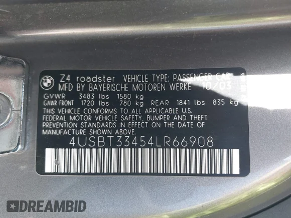 ✅ 2004 BMW Z4 2.5i • VIN: 4USBT33454LR66908 • Лот: 42013003. Опубликован ранее на IAAI с пробегом 71 368 миль. Бесплатный доступ к архиву аукционных продаж из США и подробный отчёт об истории автомобиля на DreamBid. Изображение 9.