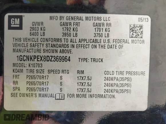 ✅ 2013 Chevrolet Silverado 1500 Work Truck • VIN: 1GCNKPEX8DZ369964 • Lot: 45152560. Wystawiony na IAAI z przebiegiem 175 642 mil. Bezpłatny archiwum sprzedaży aukcyjnych z USA i szczegółowy raport historii pojazdu na DreamBid. Zdjęcie 9.