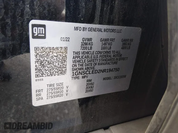 ✅ 2022 Chevrolet Tahoe Commercial • VIN: 1GNSCLED2NR194750 • Lot: 45314157. Listed on IAAI with 120,128 mi. Free auction sales archive from the USA and detailed vehicle history report at DreamBid. Image 9.