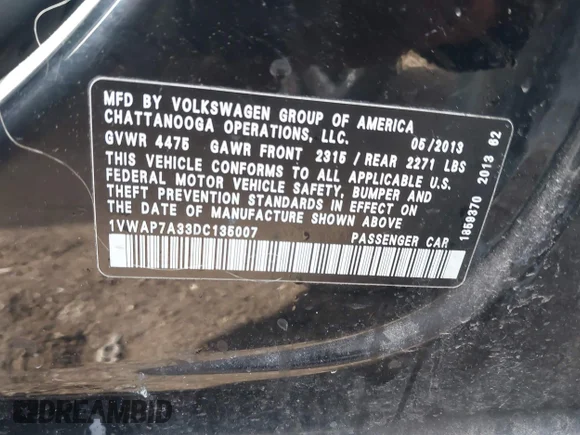 ✅ 2013 Volkswagen Passat S • VIN: 1VWAP7A33DC135007 • Лот: 44009536. Опубліковано раніше на IAAI з пробігом 189 901 миль. Безкоштовний доступ до архіву аукціонних продажів зі США та докладний звіт про історію автомобіля на DreamBid. Зображення 9.
