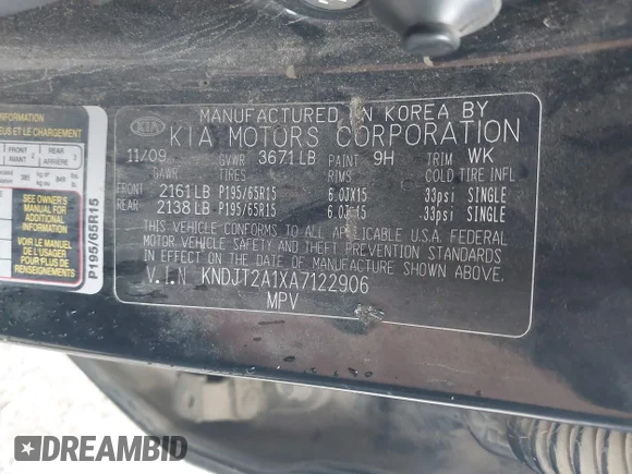 ✅ 2010 Kia Soul • VIN: KNDJT2A1XA7122906 • Lot: 42721217. Wystawiony na IAAI z przebiegiem 181 991 mil. Bezpłatny archiwum sprzedaży aukcyjnych z USA i szczegółowy raport historii pojazdu na DreamBid. Zdjęcie 9.