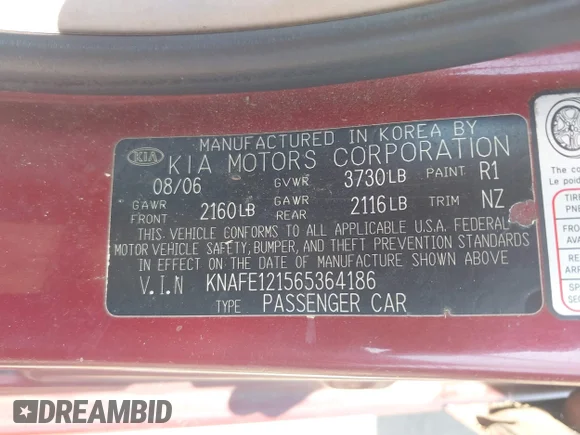 ✅ 2006 Kia Spectra EX • VIN: KNAFE121565364186 • Лот: 43218727. Опубліковано раніше на IAAI з пробігом 158 426 миль. Безкоштовний доступ до архіву аукціонних продажів зі США та докладний звіт про історію автомобіля на DreamBid. Зображення 9.