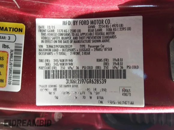 ✅ 2016 Lincoln MKZ • VIN: 3LN6L2J97GR628539 • Lot: 45110112. Listed on IAAI with 155,421 mi. Free auction sales archive from the USA and detailed vehicle history report at DreamBid. Image 9.
