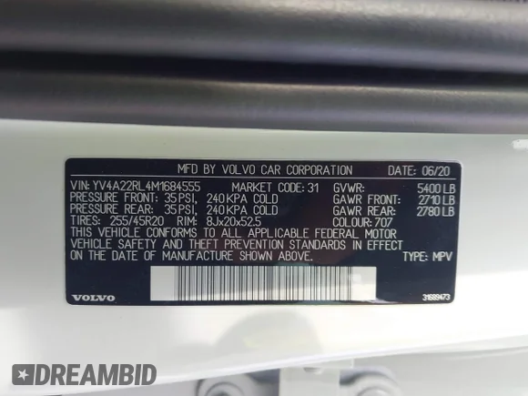 ✅ 2021 Volvo XC60 Inscription • VIN: YV4A22RL4M1684555 • Lot: 41033060. Wystawiony na IAAI z przebiegiem 48 038 mil. Bezpłatny archiwum sprzedaży aukcyjnych z USA i szczegółowy raport historii pojazdu na DreamBid. Zdjęcie 9.