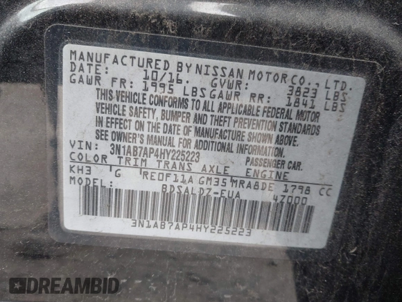 ✅ 2017 Nissan Sentra S • VIN: 3N1AB7AP4HY225223 • Lot: 45142846. Wystawiony na IAAI z przebiegiem 124 130 mil. Bezpłatny archiwum sprzedaży aukcyjnych z USA i szczegółowy raport historii pojazdu na DreamBid. Zdjęcie 9.