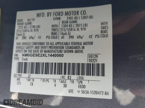 ✅ 2020 Ford Transit Connect XL • VIN: NM0GE9E2XL1440060 • Lot: 45312881. Wystawiony na IAAI z przebiegiem 64 635 mil. Bezpłatny archiwum sprzedaży aukcyjnych z USA i szczegółowy raport historii pojazdu na DreamBid. Zdjęcie 9.