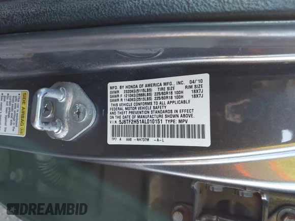 ✅ 2010 Honda Crosstour EX-L • VIN: 5J6TF2H51AL010151 • Lot: 44315477. Wystawiony na IAAI z przebiegiem 209 506 mil. Bezpłatny archiwum sprzedaży aukcyjnych z USA i szczegółowy raport historii pojazdu na DreamBid. Zdjęcie 9.