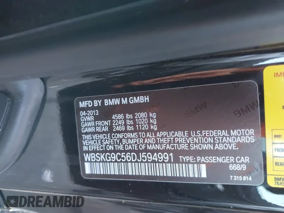 ✅ 2013 BMW M3 • VIN: WBSKG9C56DJ594991 • Lot: 43612592. Wystawiony na IAAI z przebiegiem 35 475 mil. Bezpłatny archiwum sprzedaży aukcyjnych z USA i szczegółowy raport historii pojazdu na DreamBid. Zdjęcie 9.
