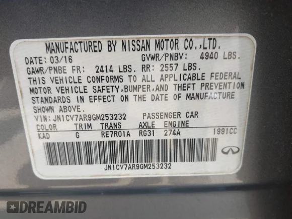 ✅ 2016 Infiniti Q50 Premium • VIN: JN1CV7AR9GM253232 • Lot: 44954621. Wystawiony na IAAI z przebiegiem Nie podano. Bezpłatny archiwum sprzedaży aukcyjnych z USA i szczegółowy raport historii pojazdu na DreamBid. Zdjęcie 9.