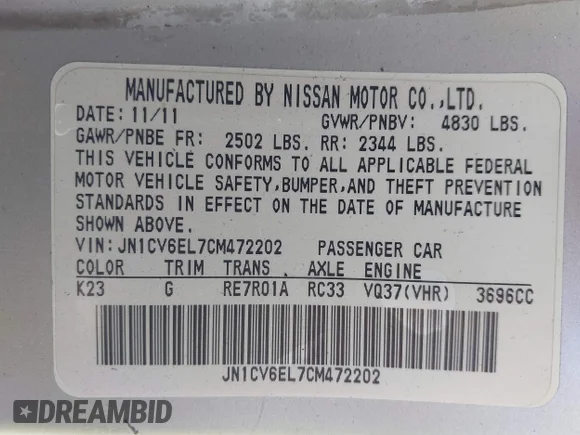 ✅ 2012 Infiniti G37 x • VIN: JN1CV6EL7CM472202 • Lot: 45156845. Wystawiony na IAAI z przebiegiem Nie podano. Bezpłatny archiwum sprzedaży aukcyjnych z USA i szczegółowy raport historii pojazdu na DreamBid. Zdjęcie 9.