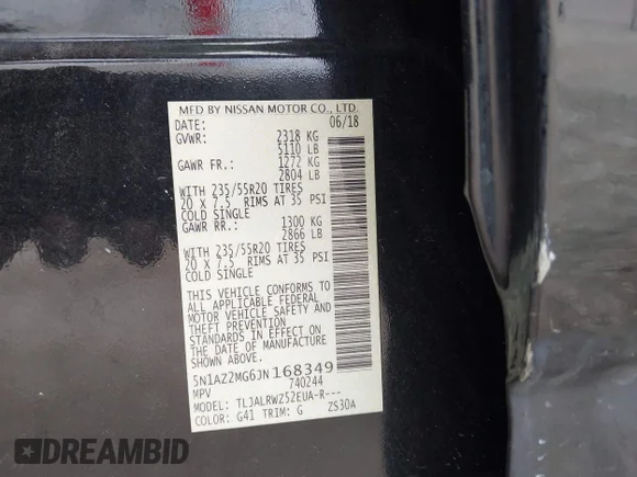 ✅ 2018 Nissan Murano S • VIN: 5N1AZ2MG6JN168349 • Lot: 45132136. Wystawiony na IAAI z przebiegiem 121 089 mil. Bezpłatny archiwum sprzedaży aukcyjnych z USA i szczegółowy raport historii pojazdu na DreamBid. Zdjęcie 9.