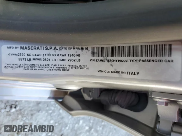✅ 2017 Maserati Ghibli S Q4 • VIN: ZAM57RTS9H1196556 • Lot: 70582372. Wystawiony na Copart z przebiegiem 18 650 mil. Bezpłatny archiwum sprzedaży aukcyjnych z USA i szczegółowy raport historii pojazdu na DreamBid. Zdjęcie 12.