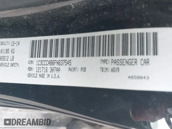 ✅ 2015 Chrysler 200 Limited • VIN: 1C3CCCAB6FN637545 • Lot: 45418295. Listed on IAAI with 220,271 mi. Free auction sales archive from the USA and detailed vehicle history report at DreamBid. Image 9.