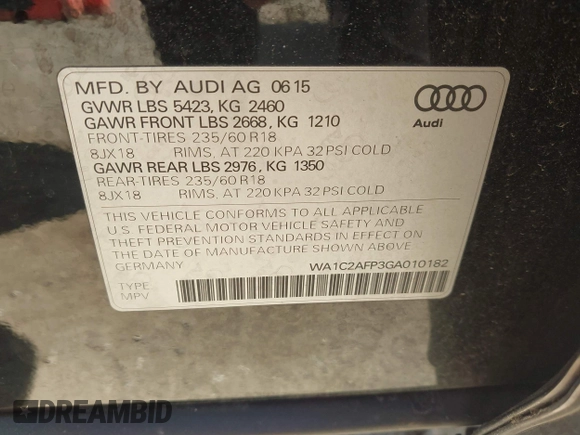 ✅ 2016 Audi Q5 Premium • VIN: WA1C2AFP3GA010182 • Лот: 45216205. Опубліковано раніше на IAAI з пробігом 144 316 миль. Безкоштовний доступ до архіву аукціонних продажів зі США та докладний звіт про історію автомобіля на DreamBid. Зображення 9.