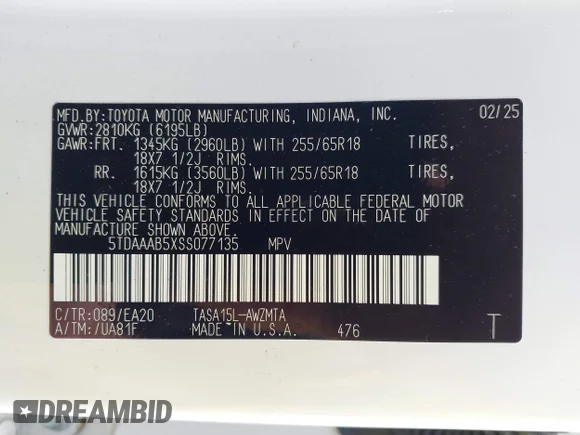 ✅ 2025 Toyota Highlander Limited • VIN: 5TDAAAB5XSS077135 • Лот: 43372569. Опубліковано раніше на IAAI з пробігом 19 794 миль. Безкоштовний доступ до архіву аукціонних продажів зі США та докладний звіт про історію автомобіля на DreamBid. Зображення 9.