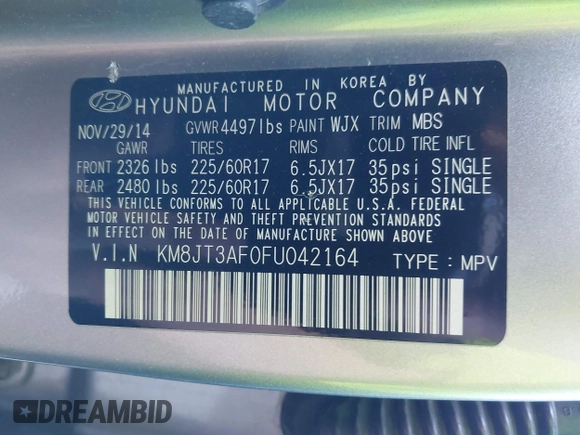 ✅ 2015 Hyundai Tucson GLS • VIN: KM8JT3AF0FU042164 • Lot: 44504971. Wystawiony na IAAI z przebiegiem Nie podano. Bezpłatny archiwum sprzedaży aukcyjnych z USA i szczegółowy raport historii pojazdu na DreamBid. Zdjęcie 9.