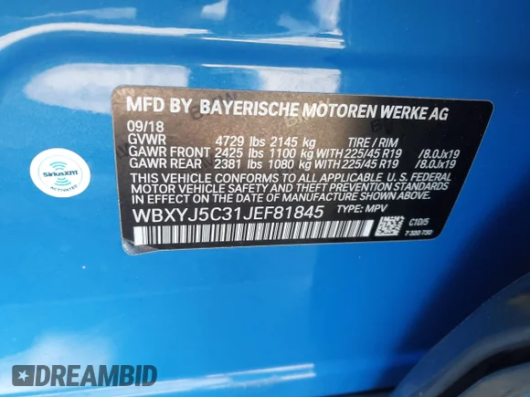 ✅ 2018 BMW X2 xDrive28i • VIN: WBXYJ5C31JEF81845 • Lot: 41454832. Wystawiony na IAAI z przebiegiem 109 330 mil. Bezpłatny archiwum sprzedaży aukcyjnych z USA i szczegółowy raport historii pojazdu na DreamBid. Zdjęcie 9.