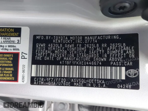 ✅ 2014 Toyota Camry SE • VIN: 4T1BF1FKXEU446674 • Lot: 43719200. Wystawiony na IAAI z przebiegiem 262 121 mil. Bezpłatny archiwum sprzedaży aukcyjnych z USA i szczegółowy raport historii pojazdu na DreamBid. Zdjęcie 9.