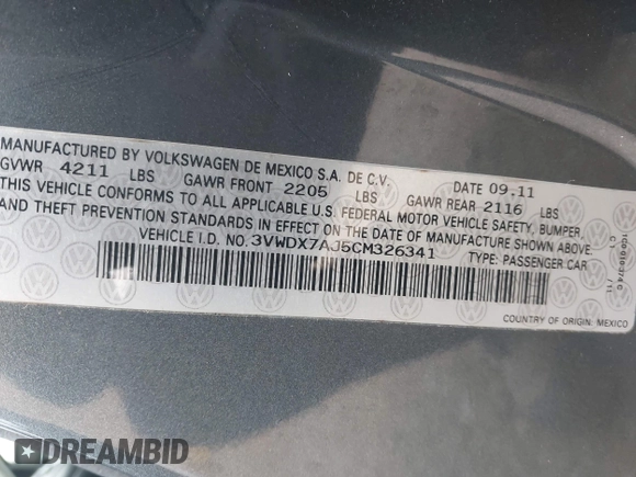 ✅ 2012 Volkswagen Jetta SE • VIN: 3VWDX7AJ5CM326341 • Lot: 44221109. Wystawiony na IAAI z przebiegiem 128 235 mil. Bezpłatny archiwum sprzedaży aukcyjnych z USA i szczegółowy raport historii pojazdu na DreamBid. Zdjęcie 9.