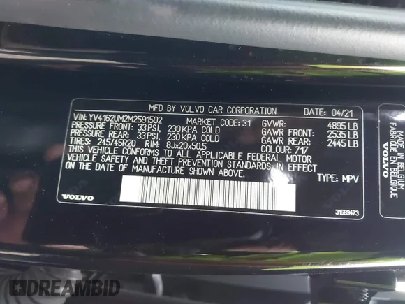 ✅ 2021 Volvo XC40 R-Design • VIN: YV4162UM2M2591502 • Lot: 44447231. Listed on IAAI with 63,386 mi. Free auction sales archive from the USA and detailed vehicle history report at DreamBid. Image 9.
