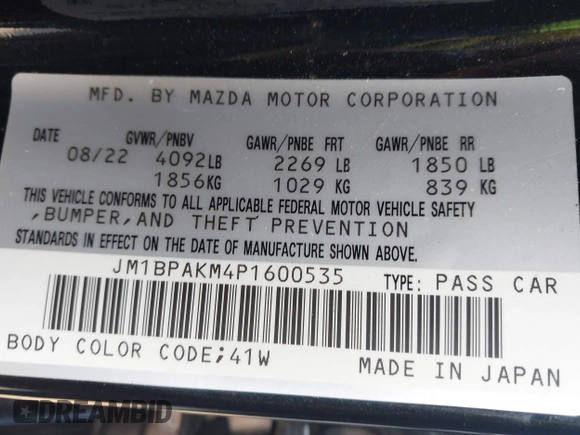 ✅ 2023 Mazda 3 S Select • VIN: JM1BPAKM4P1600535 • Лот: 44520046. Опубликован ранее на IAAI с пробегом 24 974 миль. Бесплатный доступ к архиву аукционных продаж из США и подробный отчёт об истории автомобиля на DreamBid. Изображение 9.