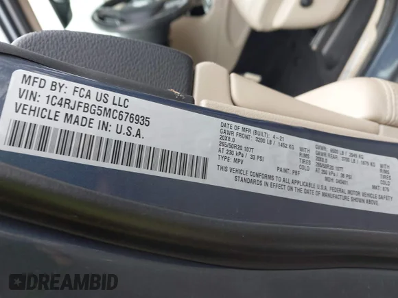 ✅ 2021 Jeep Grand Cherokee Limited • VIN: 1C4RJFBG5MC676935 • Lot: 44325157. Wystawiony na IAAI z przebiegiem 55 841 mil. Bezpłatny archiwum sprzedaży aukcyjnych z USA i szczegółowy raport historii pojazdu na DreamBid. Zdjęcie 9.