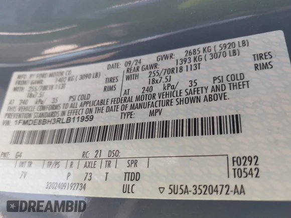 ✅ 2024 Ford Bronco Outer Banks • VIN: 1FMDE8BH3RLB11959 • Lot: 44909468. Wystawiony na IAAI z przebiegiem 10 004 mil. Bezpłatny archiwum sprzedaży aukcyjnych z USA i szczegółowy raport historii pojazdu na DreamBid. Zdjęcie 9.