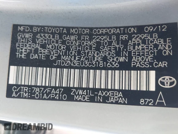 ✅ 2012 Toyota Prius Five • VIN: JTDZN3EU3C3181636 • Lot: 44703756. Wystawiony na IAAI z przebiegiem 231 857 mil. Bezpłatny archiwum sprzedaży aukcyjnych z USA i szczegółowy raport historii pojazdu na DreamBid. Zdjęcie 9.