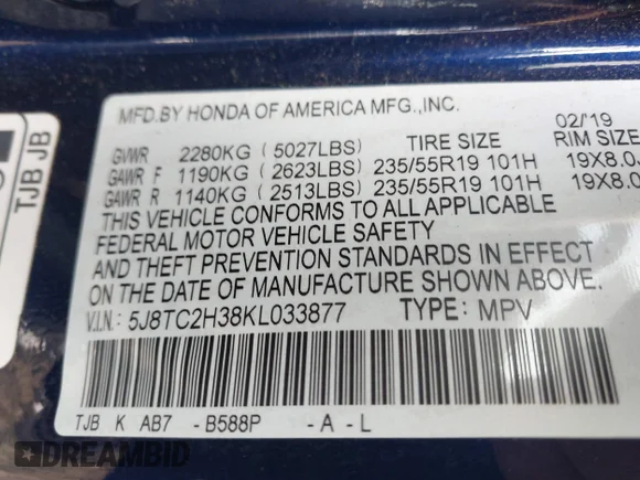 ✅ 2019 Acura RDX • VIN: 5J8TC2H38KL033877 • Lot: 44233024. Wystawiony na IAAI z przebiegiem 46 838 mil. Bezpłatny archiwum sprzedaży aukcyjnych z USA i szczegółowy raport historii pojazdu na DreamBid. Zdjęcie 9.