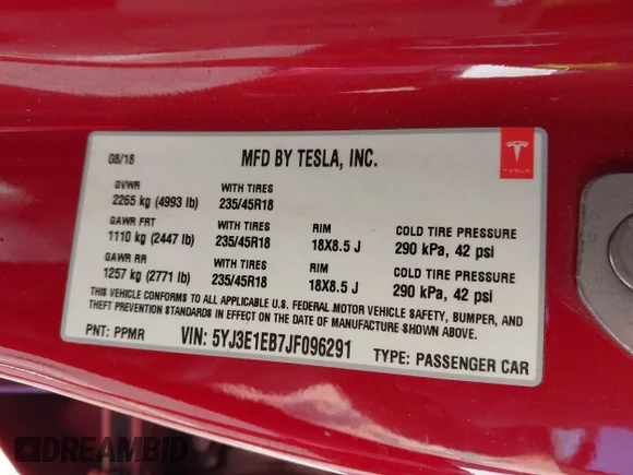 ✅ 2018 Tesla Model 3 Long Range Battery • VIN: 5YJ3E1EB7JF096291 • Lot: 45159229. Wystawiony na IAAI z przebiegiem 70 222 mil. Bezpłatny archiwum sprzedaży aukcyjnych z USA i szczegółowy raport historii pojazdu na DreamBid. Zdjęcie 9.