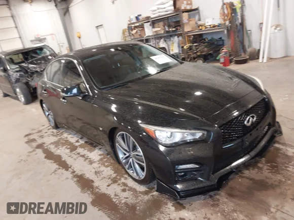 ✅ 2015 Infiniti Q50 • VIN: JN1BV7AR9FM393839 • Lot: 45157813. Listed on IAAI with 129,092 mi. Free auction sales archive from the USA and detailed vehicle history report at DreamBid. Image 1.