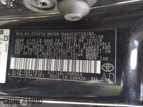 ✅ 2009 Toyota Matrix XRS • VIN: 2T1GE40EX9C003266 • Лот: 44503060. Опубліковано раніше на IAAI з пробігом 154 884 миль. Безкоштовний доступ до архіву аукціонних продажів зі США та докладний звіт про історію автомобіля на DreamBid. Зображення 9.