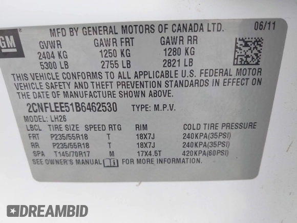 ✅ 2011 Chevrolet Equinox 1LT • VIN: 2CNFLEE51B6462530 • Lot: 42378012. Wystawiony na IAAI z przebiegiem 104 186 mil. Bezpłatny archiwum sprzedaży aukcyjnych z USA i szczegółowy raport historii pojazdu na DreamBid. Zdjęcie 9.