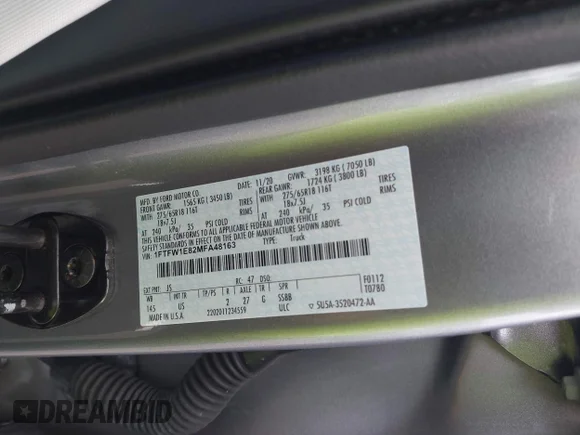 ✅ 2021 Ford F-150 Lariat • VIN: 1FTFW1E82MFA48163 • Lot: 45084174. Wystawiony na IAAI z przebiegiem 51 028 mil. Bezpłatny archiwum sprzedaży aukcyjnych z USA i szczegółowy raport historii pojazdu na DreamBid. Zdjęcie 9.