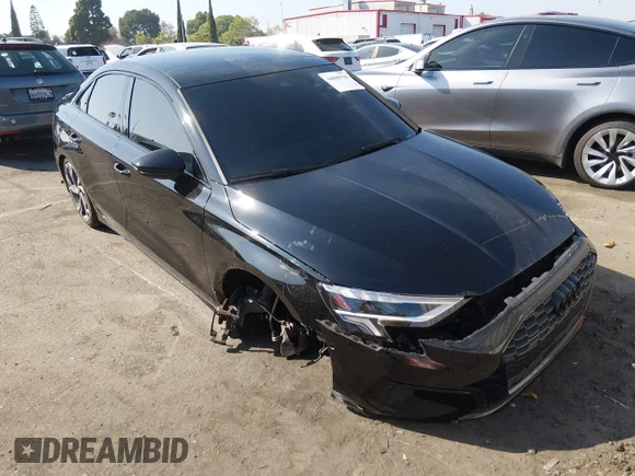 ✅ 2023 Audi A3 Premium Plus • VIN: WAUHUDGY2PA101889 • Lot: 44680796. Listed on IAAI with 46,642 mi. Free auction sales archive from the USA and detailed vehicle history report at DreamBid. Image 1.