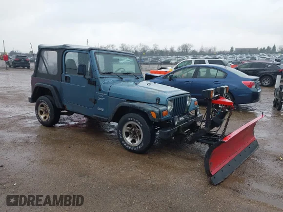 ✅ 1999 Jeep Wrangler Sport • VIN: 1J4FY19S0XP423508 • Lot: 44765727. Listed on IAAI with 142,753 mi. Free auction sales archive from the USA and detailed vehicle history report at DreamBid. Image 1.