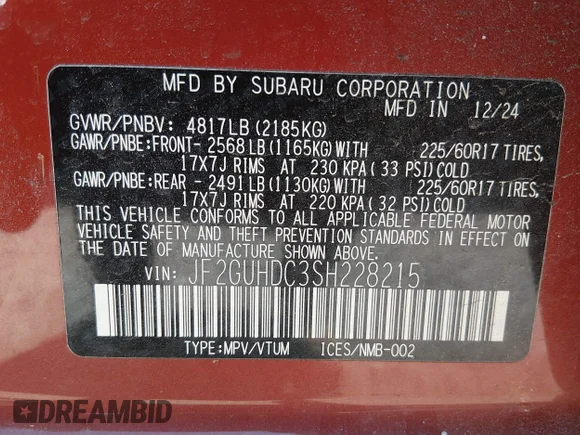 ✅ 2025 Subaru Crosstrek Premium • VIN: JF2GUHDC3SH228215 • Lot: 45234390. Wystawiony na IAAI z przebiegiem 7 836 mil. Bezpłatny archiwum sprzedaży aukcyjnych z USA i szczegółowy raport historii pojazdu na DreamBid. Zdjęcie 9.