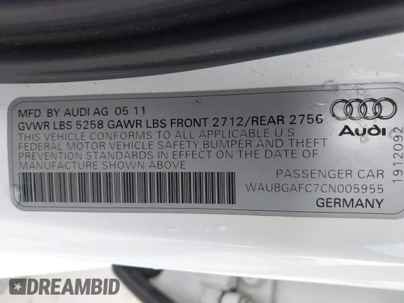 ✅ 2012 Audi A6 Premium Plus • VIN: WAUBGAFC7CN005955 • Лот: 42158604. Опубліковано раніше на IAAI з пробігом 119 738 миль. Безкоштовний доступ до архіву аукціонних продажів зі США та докладний звіт про історію автомобіля на DreamBid. Зображення 9.