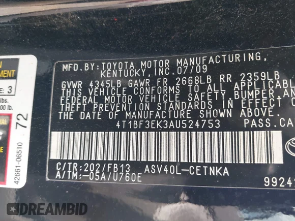 ✅ 2010 Toyota Camry LE • VIN: 4T1BF3EK3AU524753 • Lot: 45184135. Wystawiony na IAAI z przebiegiem 202 961 mil. Bezpłatny archiwum sprzedaży aukcyjnych z USA i szczegółowy raport historii pojazdu na DreamBid. Zdjęcie 9.