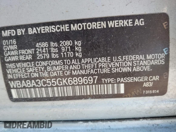 ✅ 2016 BMW 3 Series 320i xDrive • VIN: WBA8A3C55GK689697 • Lot: 44303950. Wystawiony na IAAI z przebiegiem 157 887 mil. Bezpłatny archiwum sprzedaży aukcyjnych z USA i szczegółowy raport historii pojazdu na DreamBid. Zdjęcie 9.