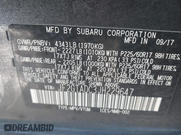 ✅ 2018 Subaru Crosstrek Premium • VIN: JF2GTADC3JH229647 • Lot: 44333471. Wystawiony na IAAI z przebiegiem 169 717 mil. Bezpłatny archiwum sprzedaży aukcyjnych z USA i szczegółowy raport historii pojazdu na DreamBid. Zdjęcie 9.