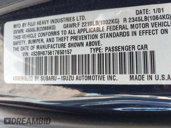 ✅ 2001 Subaru Legacy Outback • VIN: 4S3BH675617650157 • Lot: 44126917. Wystawiony na IAAI z przebiegiem 164 439 mil. Bezpłatny archiwum sprzedaży aukcyjnych z USA i szczegółowy raport historii pojazdu na DreamBid. Zdjęcie 9.