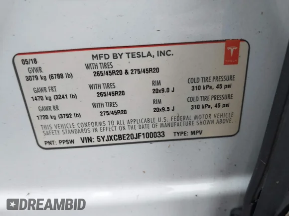 ✅ 2018 Tesla Model X 75D • VIN: 5YJXCBE20JF100033 • Лот: 44372975. Опубліковано раніше на IAAI з пробігом 122 871 миль. Безкоштовний доступ до архіву аукціонних продажів зі США та докладний звіт про історію автомобіля на DreamBid. Зображення 9.