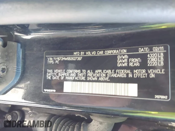 ✅ 2011 Volvo V50 • VIN: YV1672MW6B2627397 • Lot: 43410982. Listed on IAAI with 225,642 mi. Free auction sales archive from the USA and detailed vehicle history report at DreamBid. Image 9.