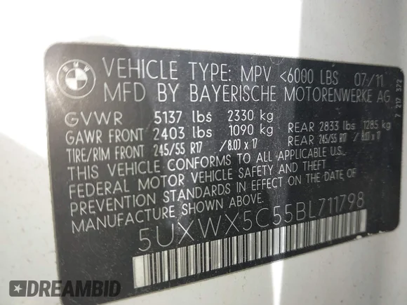 ✅ 2011 BMW X3 28i • VIN: 5UXWX5C55BL711798 • Лот: 44869991. Опубліковано раніше на IAAI з пробігом 186 358 миль. Безкоштовний доступ до архіву аукціонних продажів зі США та докладний звіт про історію автомобіля на DreamBid. Зображення 9.